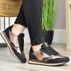 Jana - 23774 Vegan Side Zip Trainers Black/Pewter